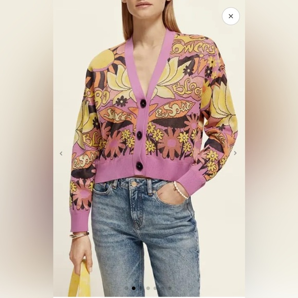 Scotch & Soda Flower Jacquard Cardigan Orchid Pink Lark in Bloom , size M - Picture 11 of 12